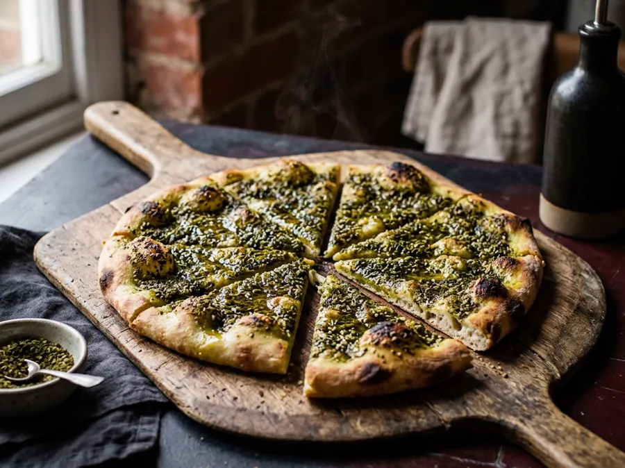 Fresh flatbread with herbs