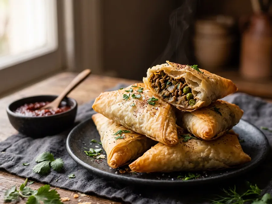 Golden sambousa pastries
